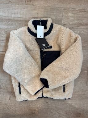 TAION JAPAN REVERSIBLE  Kids Cream Sherpa Puffer Jacket with Black Trim